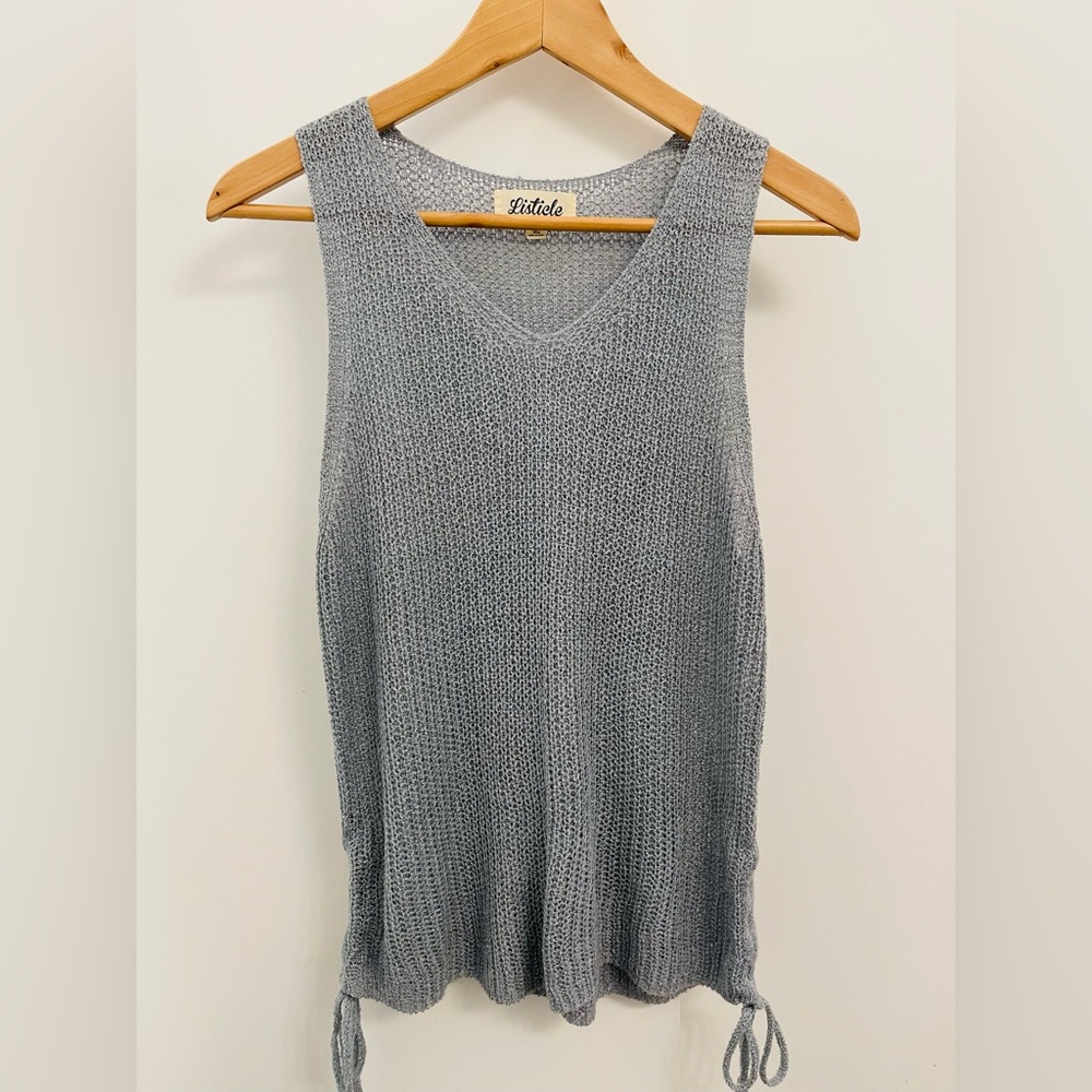 Listicle Gray Ribbed Sleeveless Tank Top